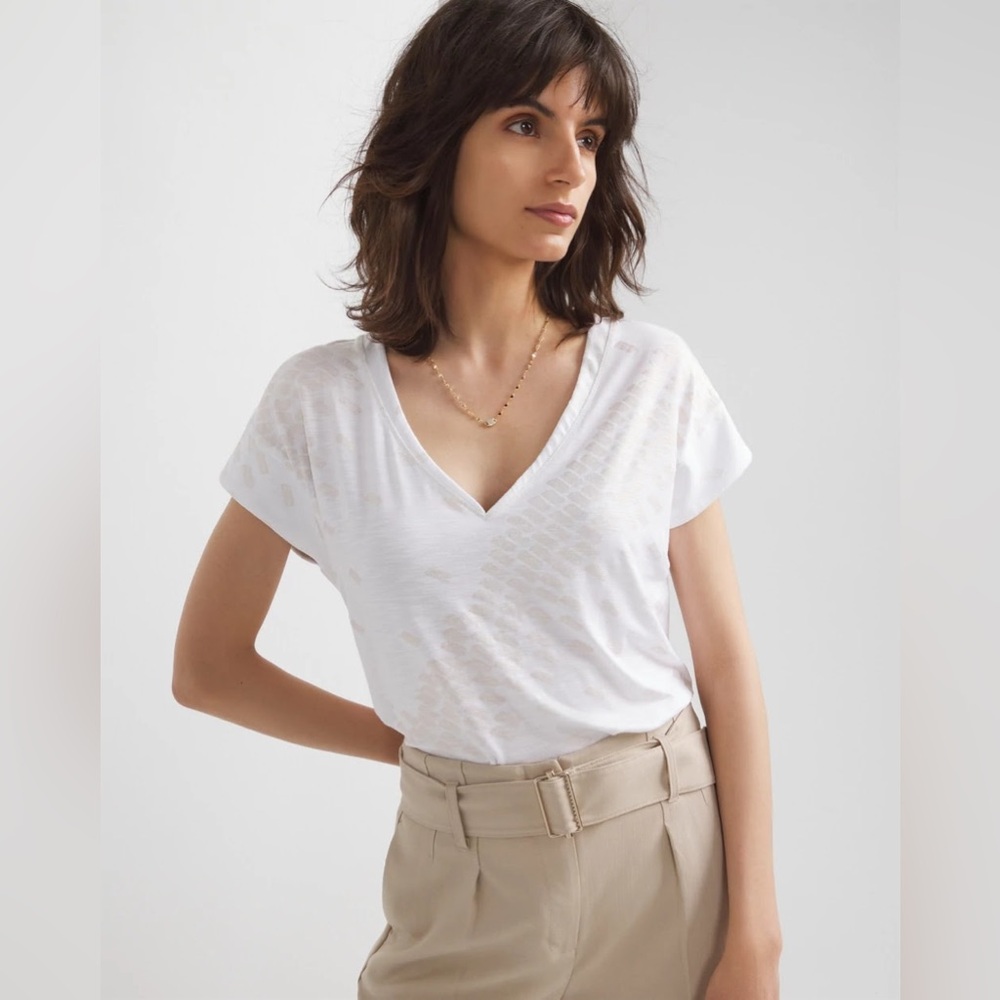 NWT WHBM Short Sleeve Power Tee Block Trail Foil White SZ XL